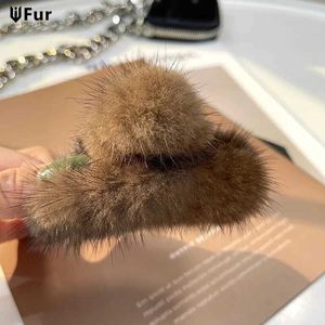 Clips de cheveux Barrettes luxe Real Mink Leather Clip de cheveux à la mode Femmes femme en peluche Pom Fur Headwear Girl