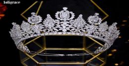Clips de cabello Barrettes Luxury Zirconia Miss Universo Big Crowns Wedding Crystal Tiara para mujeres Cz Handmade Princess Birthday Head6579249