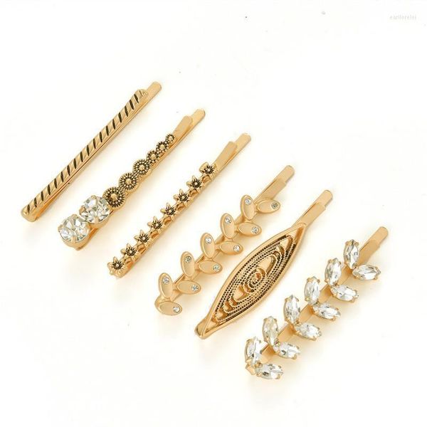 Barrettes à cheveux Miss FoUrSy Rétro Dames Diamant Étudiant Or Barrette Feuille Fleur Motif Mot Clip Ensemble 6 Pcs Épingles Pour Femmes Earl22