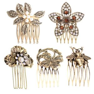 Haar clips barrettes miss foursy retro ornament hoofdtooi insect kam bij en blad parel antieke haarspeld voor vrouwen