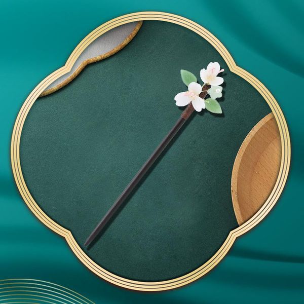 Pinzas para el cabello Barrettes Morkopela China Flor de jade hecha a mano Palos de madera Accesorios Estilo chino Mujeres Banquete Boda Horquillas Palo para G