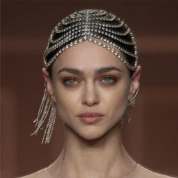 Haarclips Barrettes Multi-Layers Bling Rhinestone Net Head Chain for Women Luxury Geometric Crystal Jewelry Makeup Party