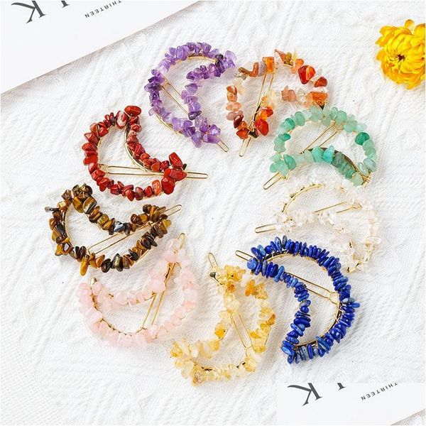 Barrettes à cheveux en pierre naturelle, perles de lune, Chakra, Yoga, cristal, améthyste, Quartz Rose, épingle à cheveux, accessoires, goutte Del Ot2W1