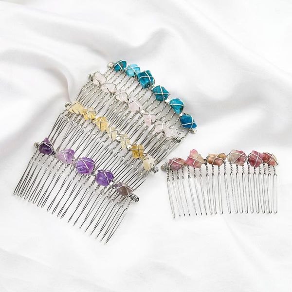 Pinzas para el cabello Barrettes Joyería de cristal natural Boda Nupcial Amatistas Cuarzo Piedra Plato Herramientas Tuck Peine Diadema Clip francés Accesorios