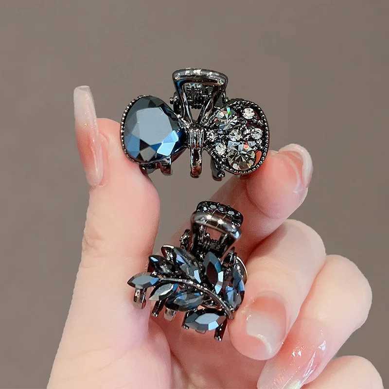 Hair Clips Barrettes New Korean style alloy rhinestone black hair crab claws suitable for women womens headwear elegant and shiny summer clips side bucket