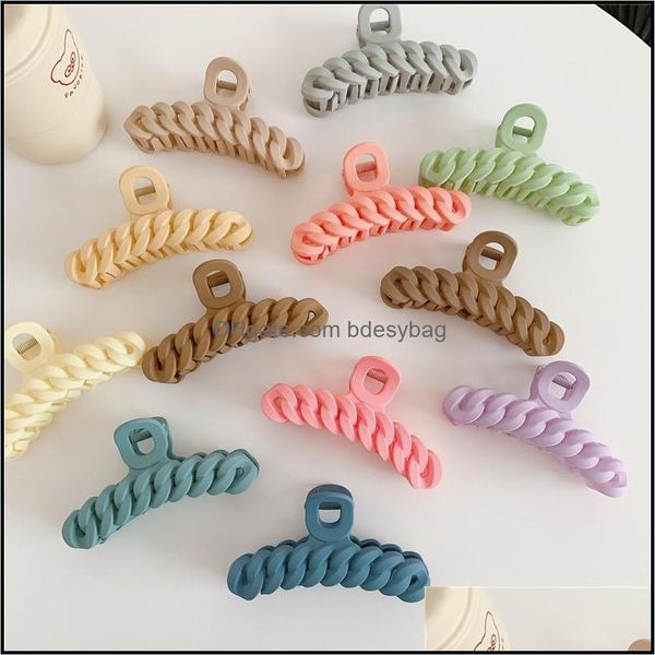 Barrettes à cheveux Barrettes Nouvelle couleur unie Griffes tressées Femmes Été Grand porte-queue de cheval Pinces Pince à griffes Crabes Accessoires de mode Dr Dhx7T