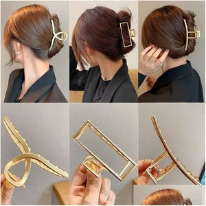 Haarspeldjes Haarspeldjes Nieuwe Vrouwen Elegante Gouden Sier Holle Geometrische Metalen Haarklauw Vintage Clips Hoofdband Mode Meubi Dhgarden Othg5