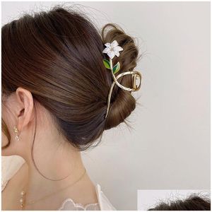 Pinces à cheveux Barrettes Nouvelles Femmes Métal Griffe De Cheveux Élégant Or Fleurs Clips Barrette Crabe Bandeau Queue De Cheval Clip Chapeaux Ac Dhgarden Ot7Q1