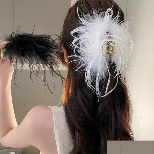 Pinces à cheveux Barrettes Date élégante plume dames blanc noir doux requin griffe épingle à cheveux filles cheveux accessoires fête chapeaux goutte Dhjzs