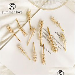 Haarclips Barrettes nieuwste haarspelden Korea Imitatie Pearl Smile Face Y For Women Fashion Letter Love Kiss Gold Hairclips Accessor DHHPM