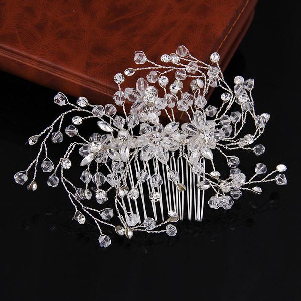 Pinces à cheveux Barrettes belle argent cristal strass à la main peigne bijoux pour mariage mariée tête pièce perles accessoires cheveux