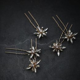 Pinces À Cheveux Barrettes Opale Cristal Strass Épingles Or Fleur Tête Pièce Femmes Fille Épingles À Cheveux Pour La Mariée Bijoux De Mariée Accessoires De Mariage