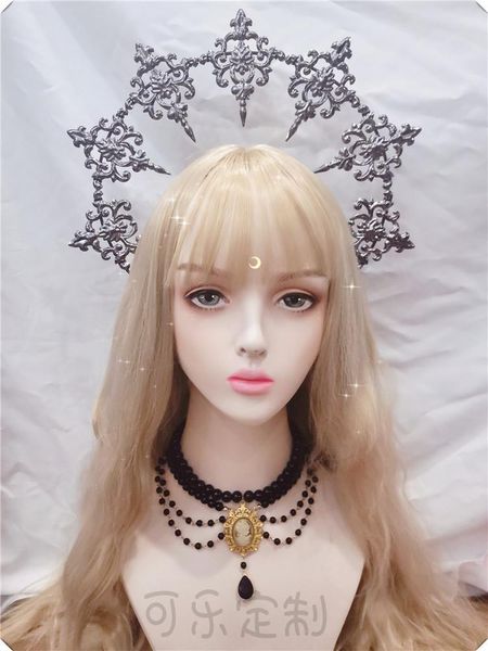 Pinzas para el cabello Barrettes Accesorios para el tocado de Nuestra Señora de Lolita Papa Gorgeous Tiara negra Pasarela gótica oscura Po