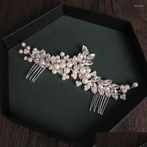 Haarclips Bronrettes Pearl Flower Comb Hoofdress Accessoires Bruientiara Crystal Ornamenten Handgemaakte sieraden Drop levering Haarjewelry Ot2iw