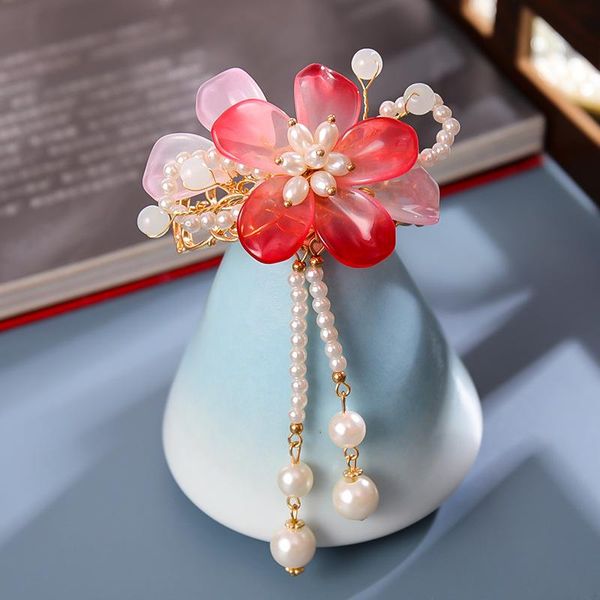 Pinces à cheveux Barrettes perle gland bâton ensemble avec fleur épingle à cheveux Style chinois Hanfu vêtements baguettes accessoires de coiffure LB