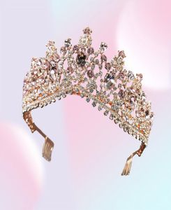 Haarclips Barrettes Pink Crystal Tiaras en Crown Bridal Wedding Accessories Simple Headpieces Hoofdbanden voor vrouwen Girls Party 9446873