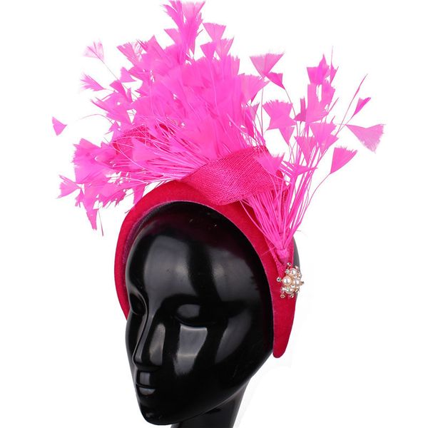 Pinces à cheveux Barrettes Rose Fantaisie Mariée Bande De Mariage Plumes Fascinateurs Accessoires Cocktail Course Dames Coiffe Fahion Bandeau 230512