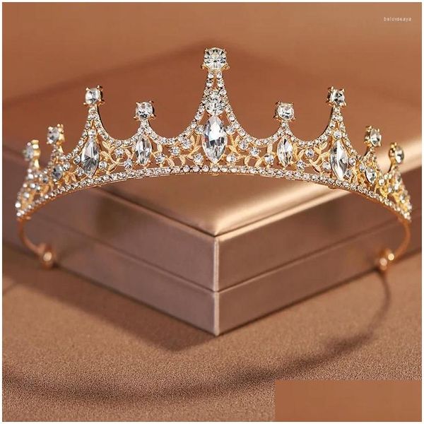Clips de cheveux Barrettes Princesse Tiara Crown For Girls Women Party Party Bridal Accessoires accessoires Green Black Crystal d'anniversaire Mujer Dhg4o