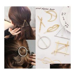 Clips para el cabello Barrettes Promoción Moda Vintage Círculo Labio Luna Triángulo Pin Clip Horquilla Bonita Mujeres Niñas Metal Joyería Accesorio Otsxq