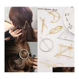 Pinces à cheveux Barrettes Promotion Trendy Vintage Circle Lip Moon Triangle Pin Clip Hairpin Pretty Womens Girls Metal Jewelry Accessor Otsxq