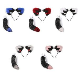 Pinzas para el cabello Barrettes Q0KE Cosplay Furry Animal Ears Hoop Tail Set Lolita Costume Long Fur Headpiece para adultos Fancy Party Decor Supplies