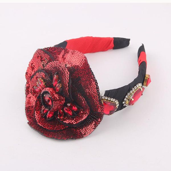 Pinces à cheveux Barrettes rouge Vintage bandeau baroque paillettes grande fleur diadème luxe coiffes pour femme accessoires de mariage