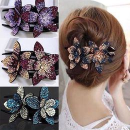 Haar Clips Barrettes Rhinestone Dubbele Bloem Clip Crystal Peals Combs Vrouwelijke Elegante Hairgrip Handgemaakte Mode Accessoires