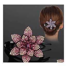 Haarclips Bronrettes Rhinestone Flower Duckbill Claws Vintage Accessoires voor vrouwen die haarpin paardenstaart hoofdkleding laten vallen, delive dhxuk