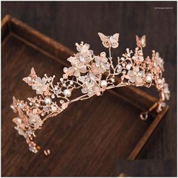 Barrettes à cheveux Barrettes Couleur Or Rose Papillon Couronne Baroque Bandeau Fleur Diadème Diadème De Mariée En Cristal Pour Femmes Bijoux Drop Delive Otu8O