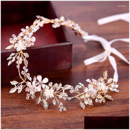 Haarclips Bronrettes Sier Color Bridal Flower Headband Prom Tiara Accessoires Bruid Handmade ornamenten vrouwelijke kristallen hoofdtooi druppel d dhavd