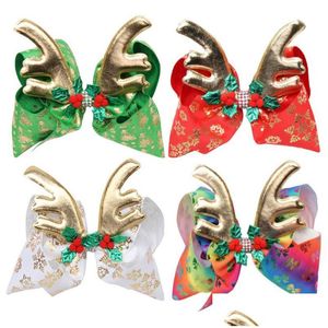 Clips para el cabello Barrettes Siwa Christmas Hair Bow 6.7 pulgadas Golden Antler Baby Girls Big Big Diamond Flower Clips para niños para niños Fashi Dhwun