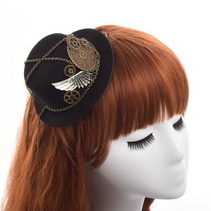 Pinces à cheveux Barrettes Steampunk Mini Top Hat clip gothique engrenages aile chaîne coiffe de tête 230112