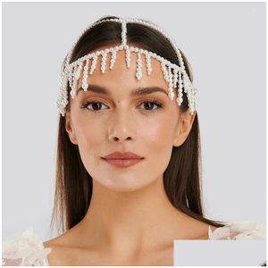 Clips para el cabello Barrettes Stonefans Pearl Fringe Tocado Crystal Cap Head Chain Roaring 20S Great Gatsby Borla Accesorios para Art Deco Ot3Ku