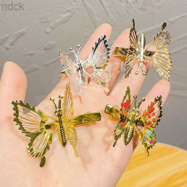 Grampos de cabelo Presilhas Verão Novo Asas em movimento Pato Boca Clipe Fairy Hollow Metal Headwear Acessórios de cabelo Antique Butterfly Hair Clip