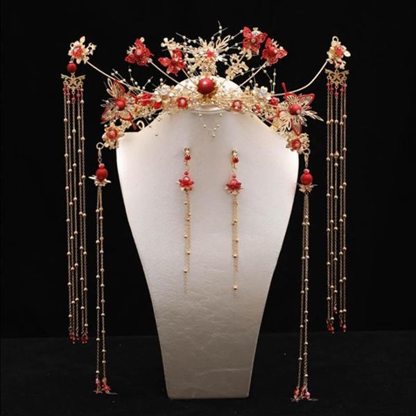 Barrettes à pinces à cheveux, accessoires de mariage chinois rouge, Liusubu Shake Fengguan, vêtements anciens LB211y