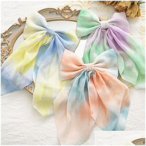 Pinzas para el cabello Barrettes Tie Dye Chiffon Big Bow Barrette Pin Niñas Mujeres Headwear Accesorios Drop Delivery Jewelry Hairjewelry Dhdza