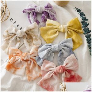 Pinces À Cheveux Barrettes Tie Dye En Mousseline De Soie Satin Grand Bowknot Barrette Filles Belles Épingles À Cheveux Pour Femmes Accessoires Drop Delivery Bijoux Dhqry