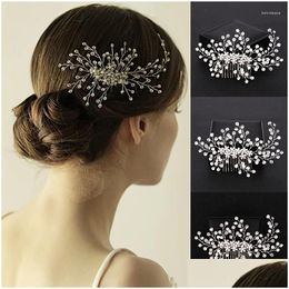 Barrettes à cheveux Barrettes Trendy Fleur Feuille Peigne Luxe Cristal Pin Bandeau Tiara Pour Femmes Accessoires De Mariée Bijoux Clip Bande Drop Del Ot3Cz