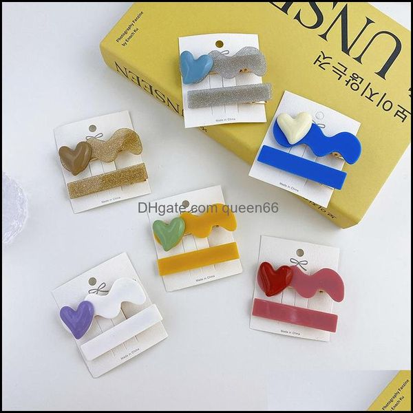 Pinzas para el cabello Barrettes Dos juegos Love Wave Una palabra en forma de mujer Lindo Corazón de plástico Flequillo Lado Europeo Tamaño mediano Cola de caballo Scrunchies Dhihz