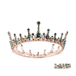 Haarclips Bronrettes Vintage barokke groene kristal ronde koningin kroon bruiloft tiara bruids diadeem goud kleur kopstuk jurk toegang dh89h