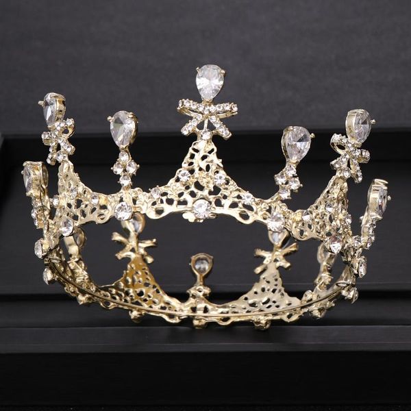 Clips de cabello Barrettes Oro Vintage Cristal redondo Zirconia Corona de boda Hecho Tiara Bridal Headsel de joyas Accesorios de joyería