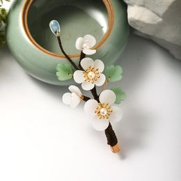 Haarclips Bronrettes Vintage White Flower Clip Fairy Hoofdtooi Green Glass Fashion Hairpin For Women Handmade Natural Uniek kopstuk