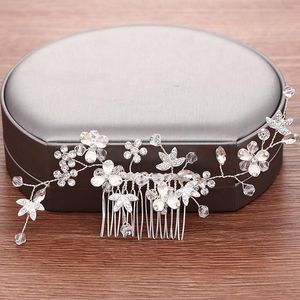 Barrettes à cheveux pour femmes, accessoires de mariage, couleur argent, strass, peigne à fleurs, ornements de tête de mariée faits à la main