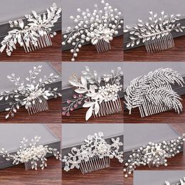 Haarclips Barrettes Wedding Combs Bridal Accessories For Women Sieraden Sier Color Pearl Rhinestone Head Drop Delivery Hairjewelry Dhag9
