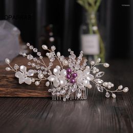 Pinces à cheveux Barrettes Blanc Fleur Mariée Peigne Bijoux Coiffes Perle Côté Peignes De Mariée Accessoires Décoratifs PTHair Tris22