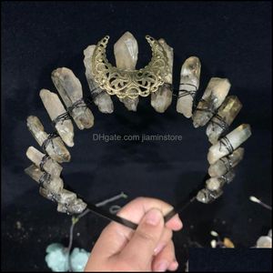 Haarclips Barrettes Wicca Crystal Crown hoofdtooi natuursteen grijze accessoires handgemaakte hoofdband godin vriendinnen feest cadeau ot7vu