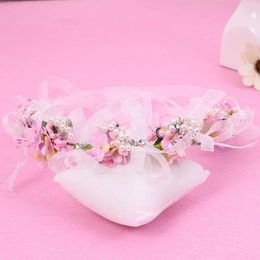 Clips de cheveux Barrettes Femme Fleur Fleur Simulate Perles Bandeau avec du ruban Couronne de mariage Party Ladies Girls Garlands Floral Crown Coiffre E