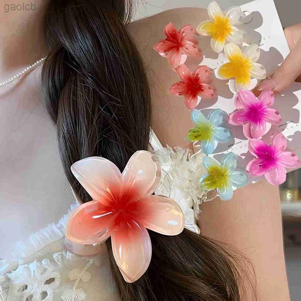 Clips de cheveux Barrettes femmes filles fleur hawaïenne petite griffe de cheveux Clip de glaoue coréenne Grameria Plumeria Fleur Hairclip Shark Hair Straving Plastic Hair Clamps 240426