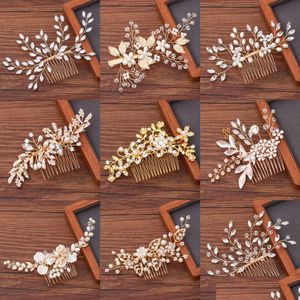 Barrettes à cheveux Barrettes Femmes Peigne À Cheveux Bijoux Accessoires De Mariage Strass Perle De Mariée Or Clair Casque Drop Livrer Dhgarden Otmse