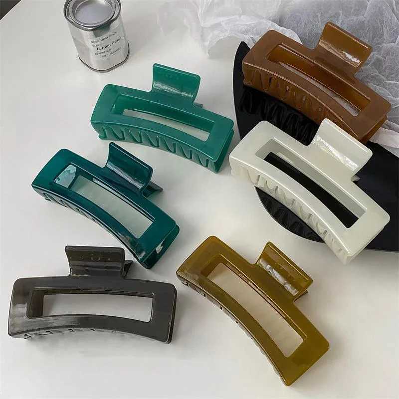 Hair Clips Barrettes YHJ hollow large size 12.5cm square hair claw acrylic jelly colored clip shark crab accessories
